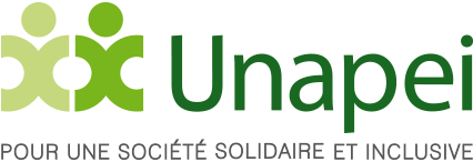 A green logo of the disability rights UNAPEI and its slogan in french below