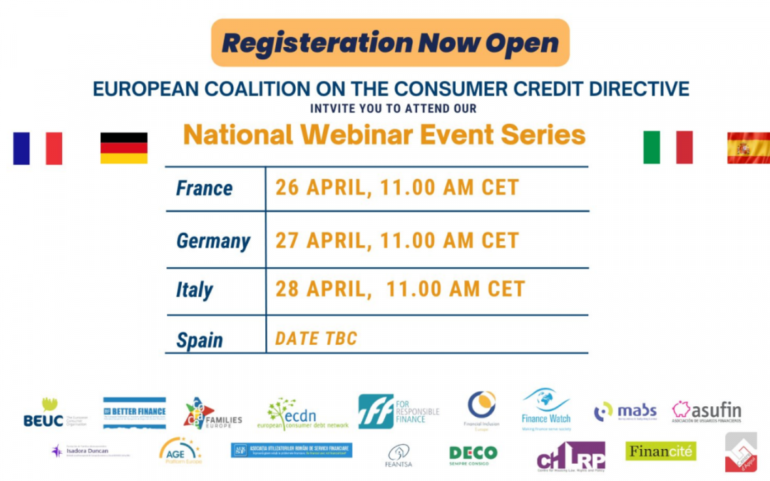 Upcoming webinars on the Consumer Credit Directive and Financial Inclusion in Europe