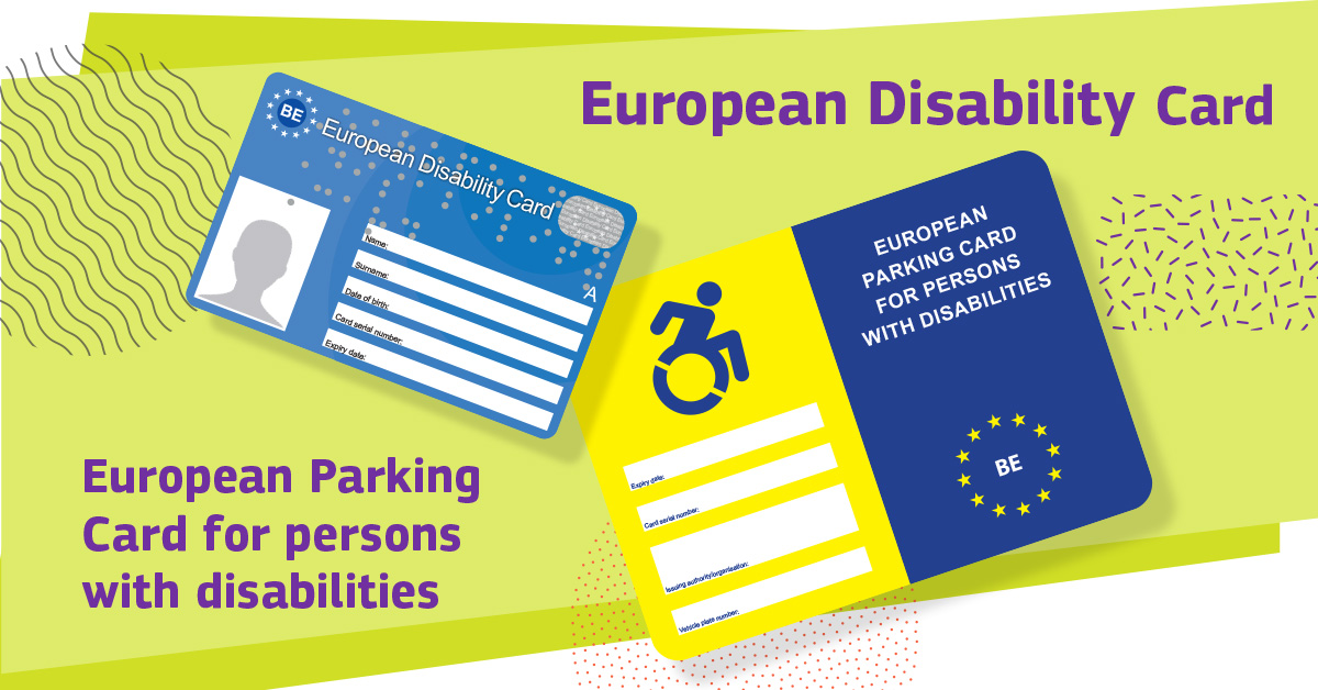 An image with written "European Disability Card" and "European Parking Card for persons with disabilities"
