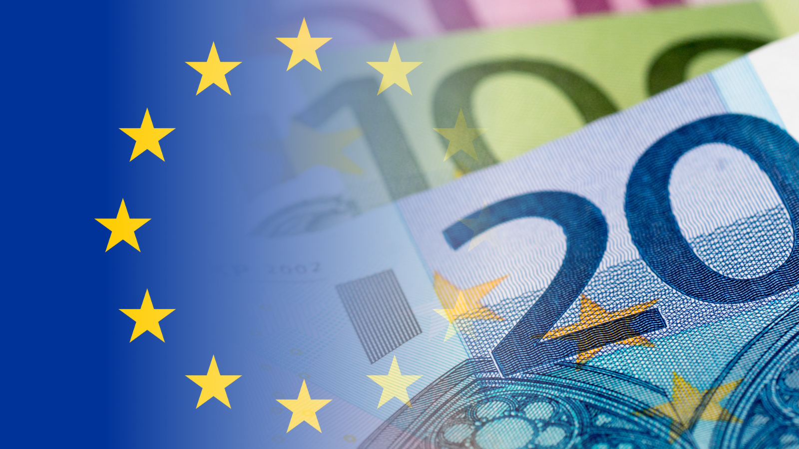 The EU logo with euros in the background