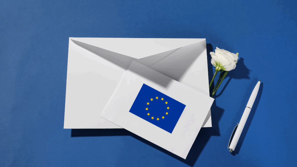 A white letter with the EU logo on it