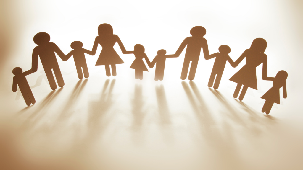 Stylized figures representing a large family